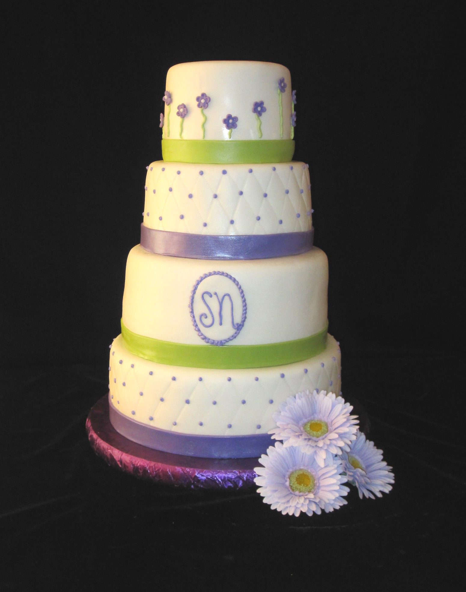 Lime Green and Purple Wedding Cake