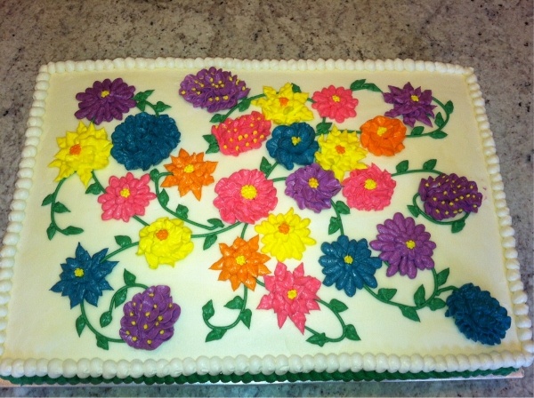 Multi Colored Flowers On Sheet Cake