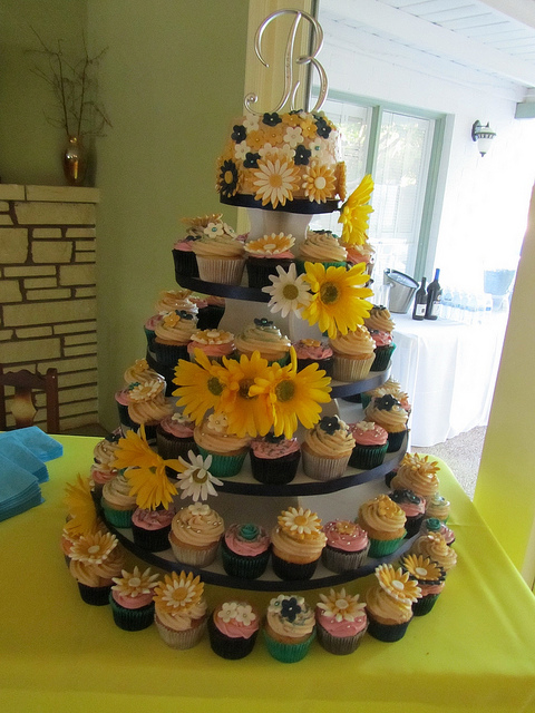 Navy Blue and Yellow Cupcake Wedding Cakes