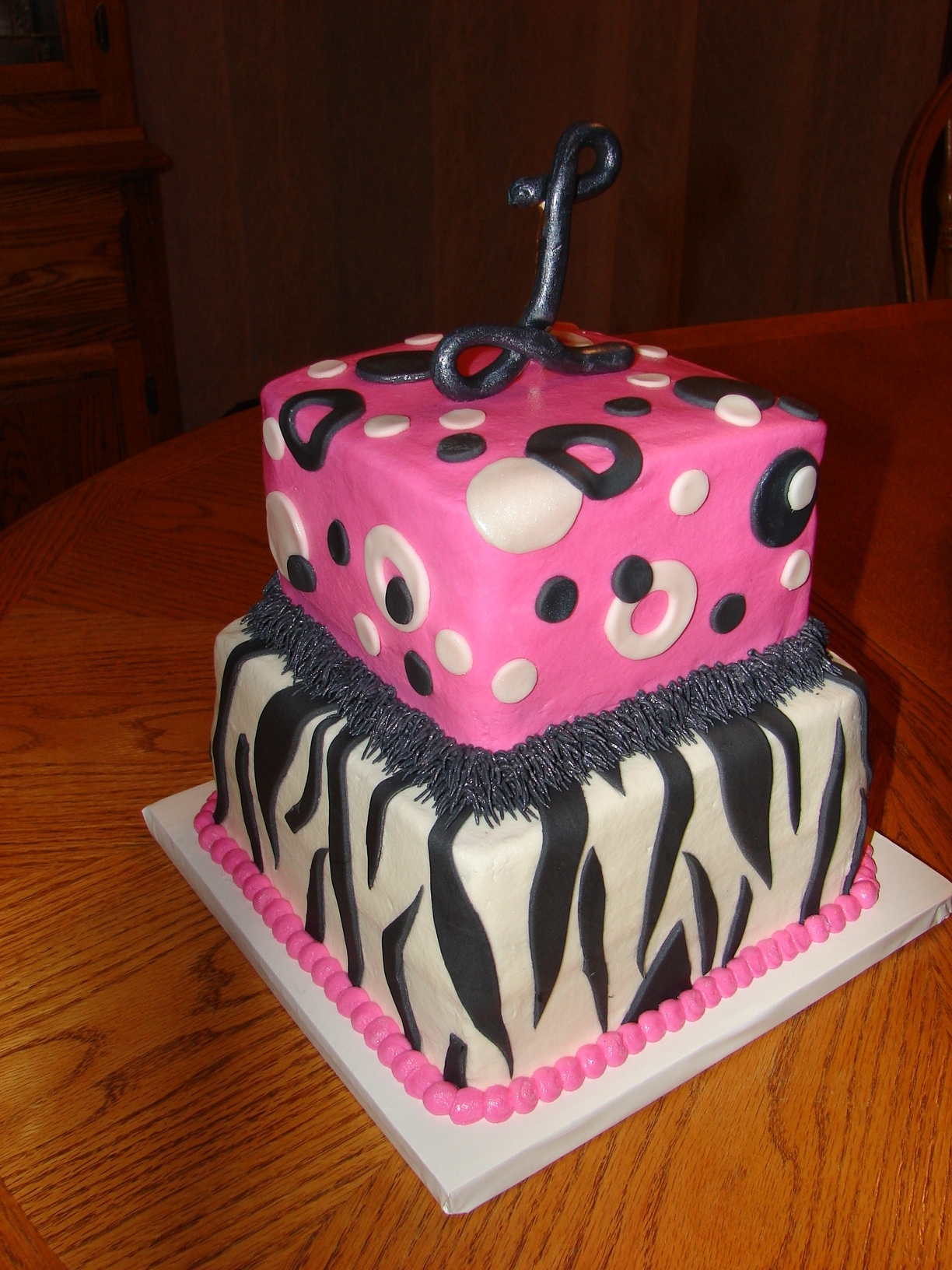 Pink and Black Zebra Cake Square