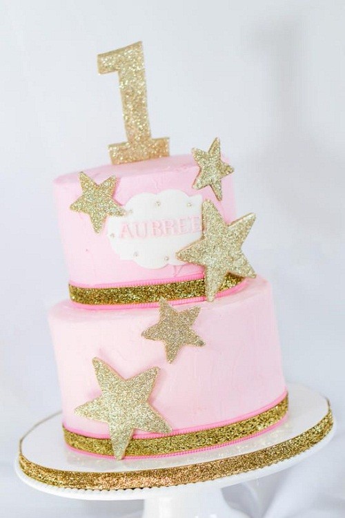 Pink and Gold Birthday Cake