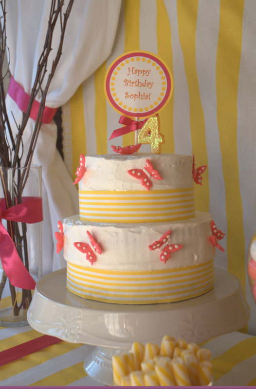 Pink and Yellow Butterfly Cake