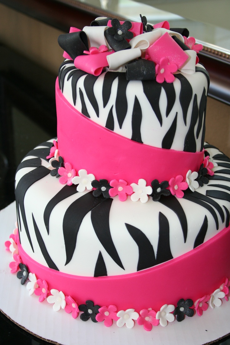 Pink & Black Zebra Birthday Cake