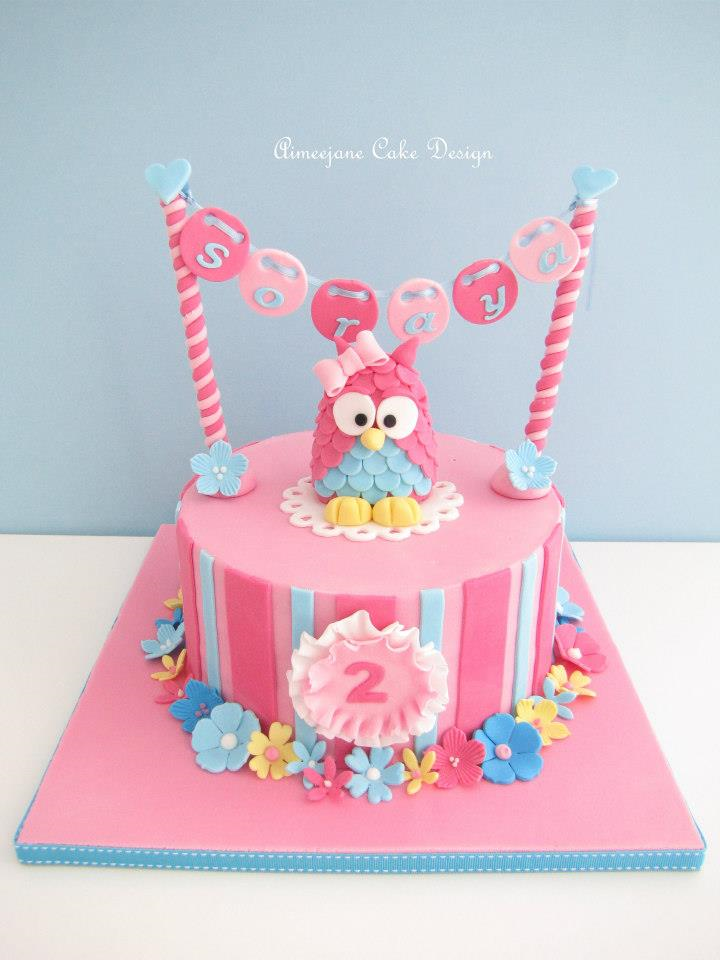 Pink Owl Birthday Cake