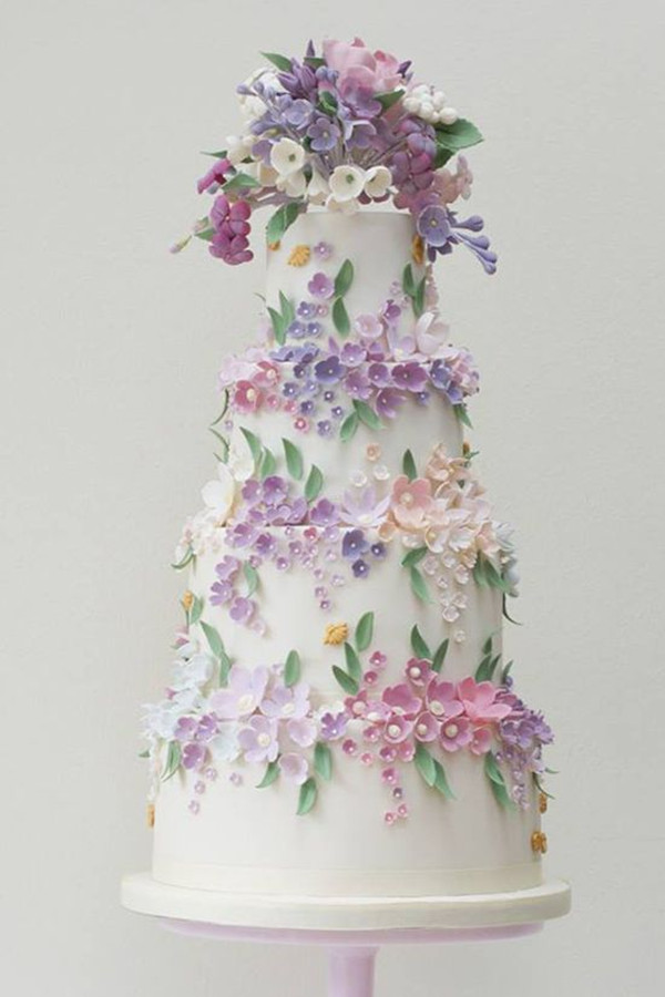 Purple Floral Wedding Cake