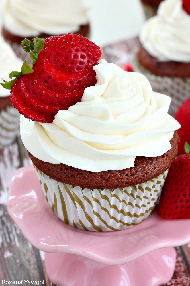 Strawberry Cupcakes with Chocolate Frosting