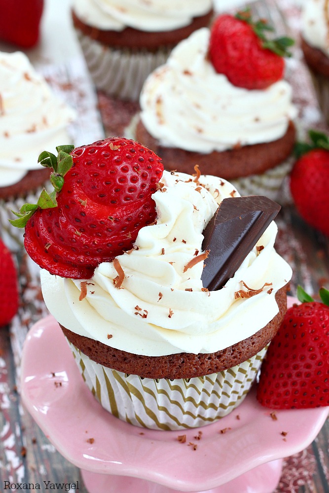 Strawberry Cupcakes with Chocolate Frosting