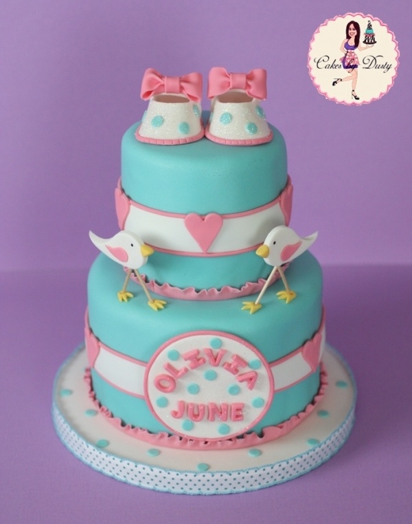 Teal and Pink Baby Shower Cake