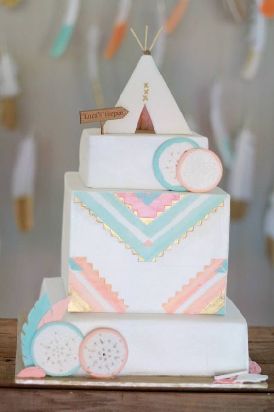 Tribal Feathers Boho Baby Shower Cakes