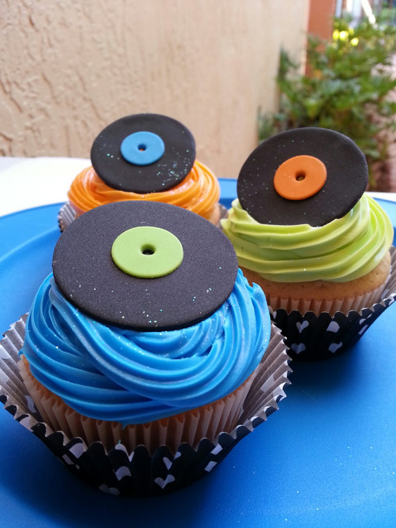 Vinyl Record Cupcake Decorations