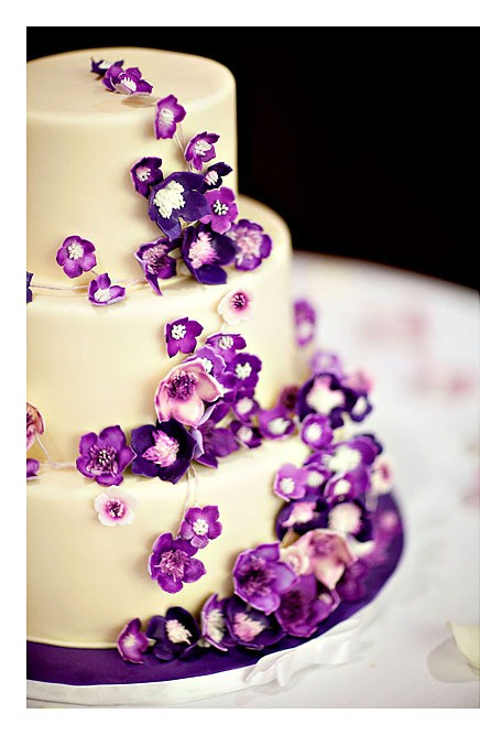 Wedding Cake Purple Flowers