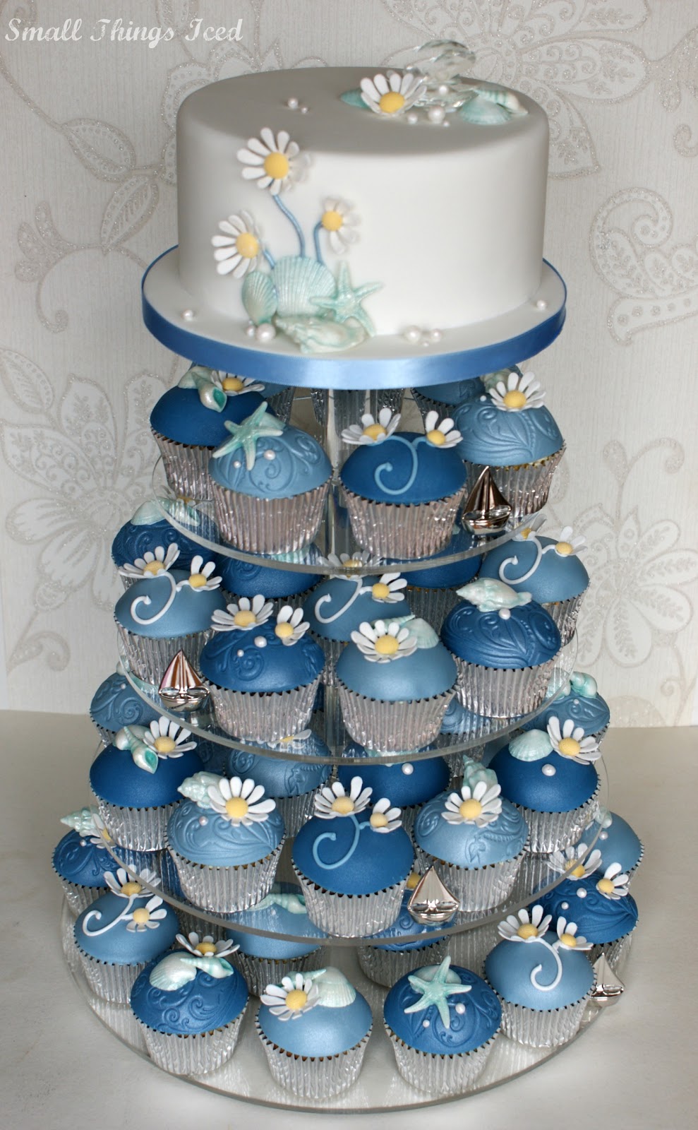 Wedding Cake with Cupcake Tower Wedding Cake with Cupcake Tower