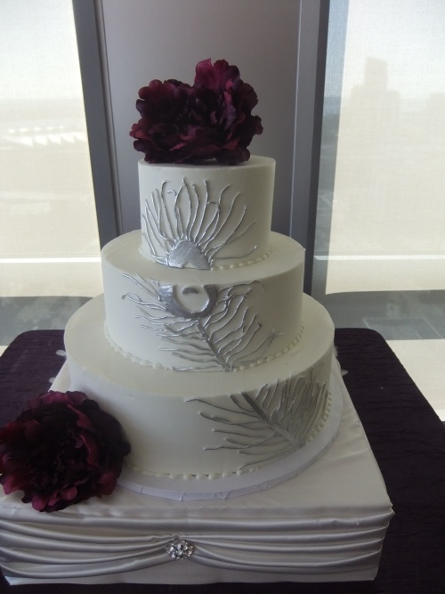 Wedding Cake with Peacock Feather
