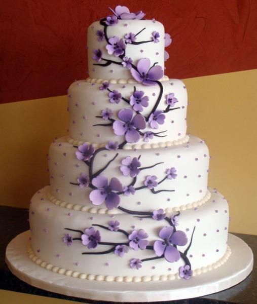 Wedding Cake with Purple Flowers