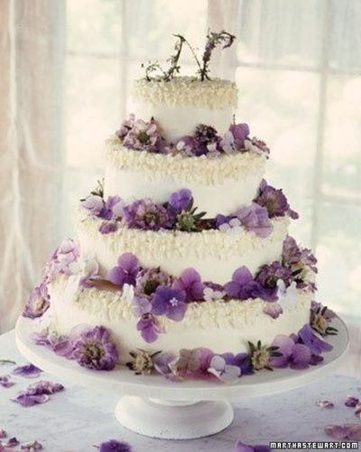 Wedding Cake with Purple Flowers