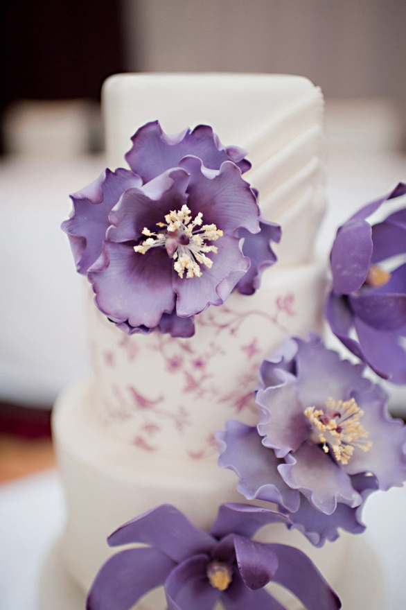 Wedding Cake with Purple Flowers