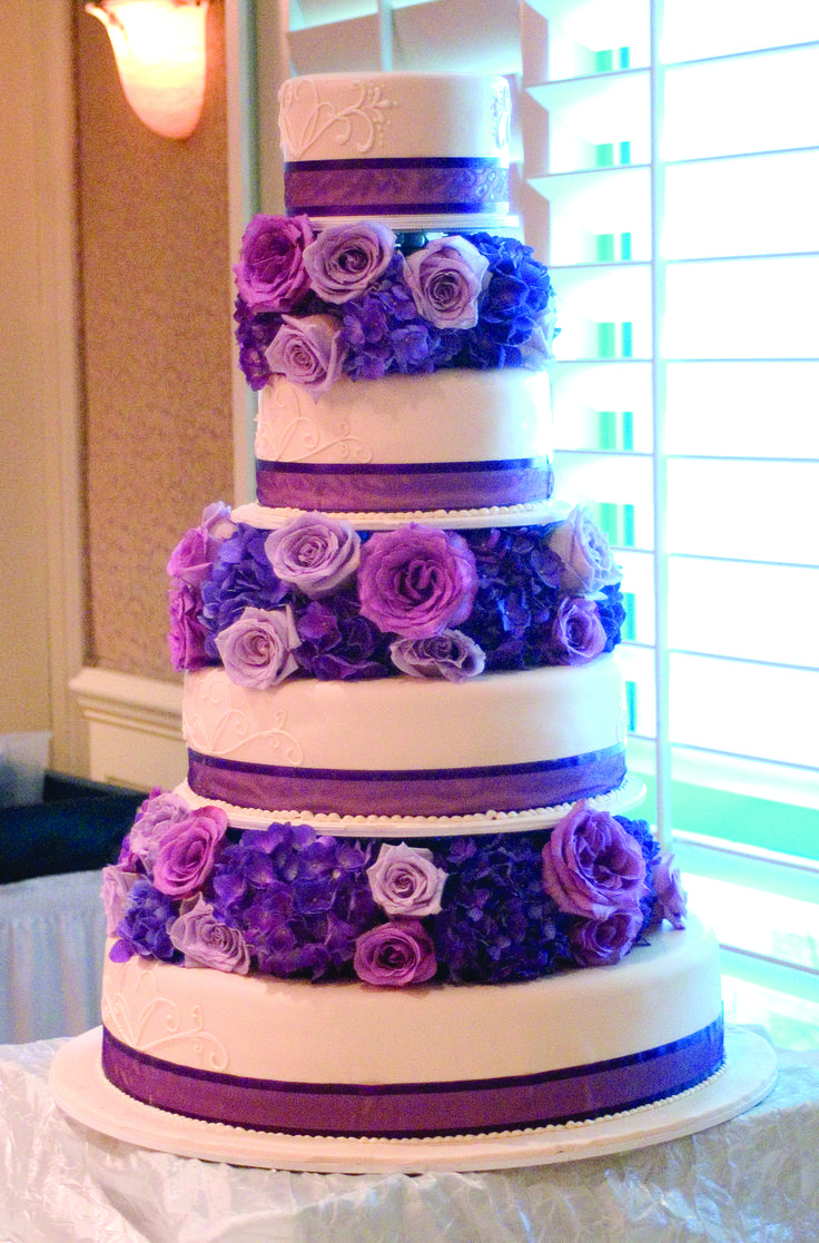 Wedding Cake with Purple Flowers