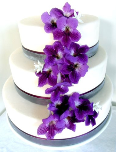 Wedding Cake with Purple Flowers Wedding Cake with Purple Flowers