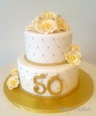 White and Gold 50th Anniversary Cake