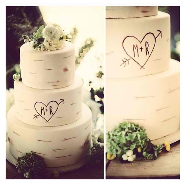 White Birch Tree Wedding Cake