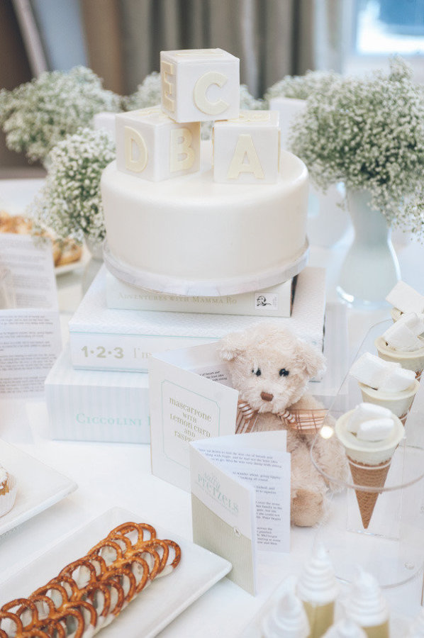 All White Baby Shower Cake