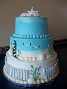 Beach Lighthouse Wedding Cake