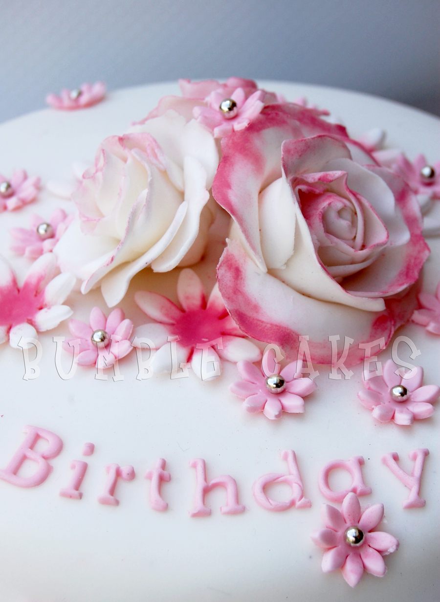 Birthday Cake with Pink Roses Birthday Cake with Pink Roses