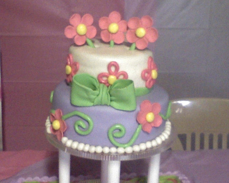Birthday Cake with Purple Flowers