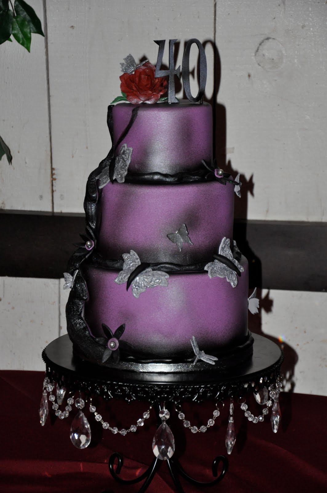 Black Silver and Purple Birthday Cake