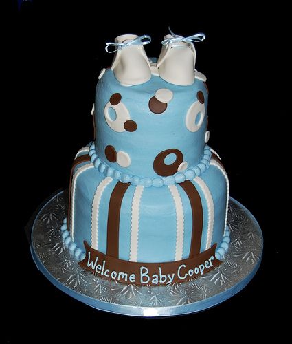 Blue and Brown Baby Shower Cake