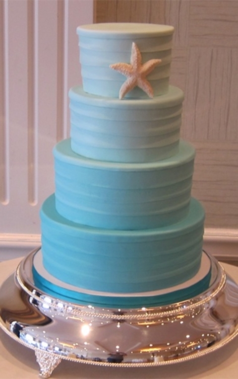 Blue Beach Wedding Cake