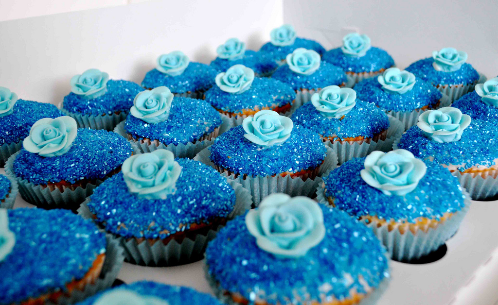 Blue Glitter Wedding Cupcakes