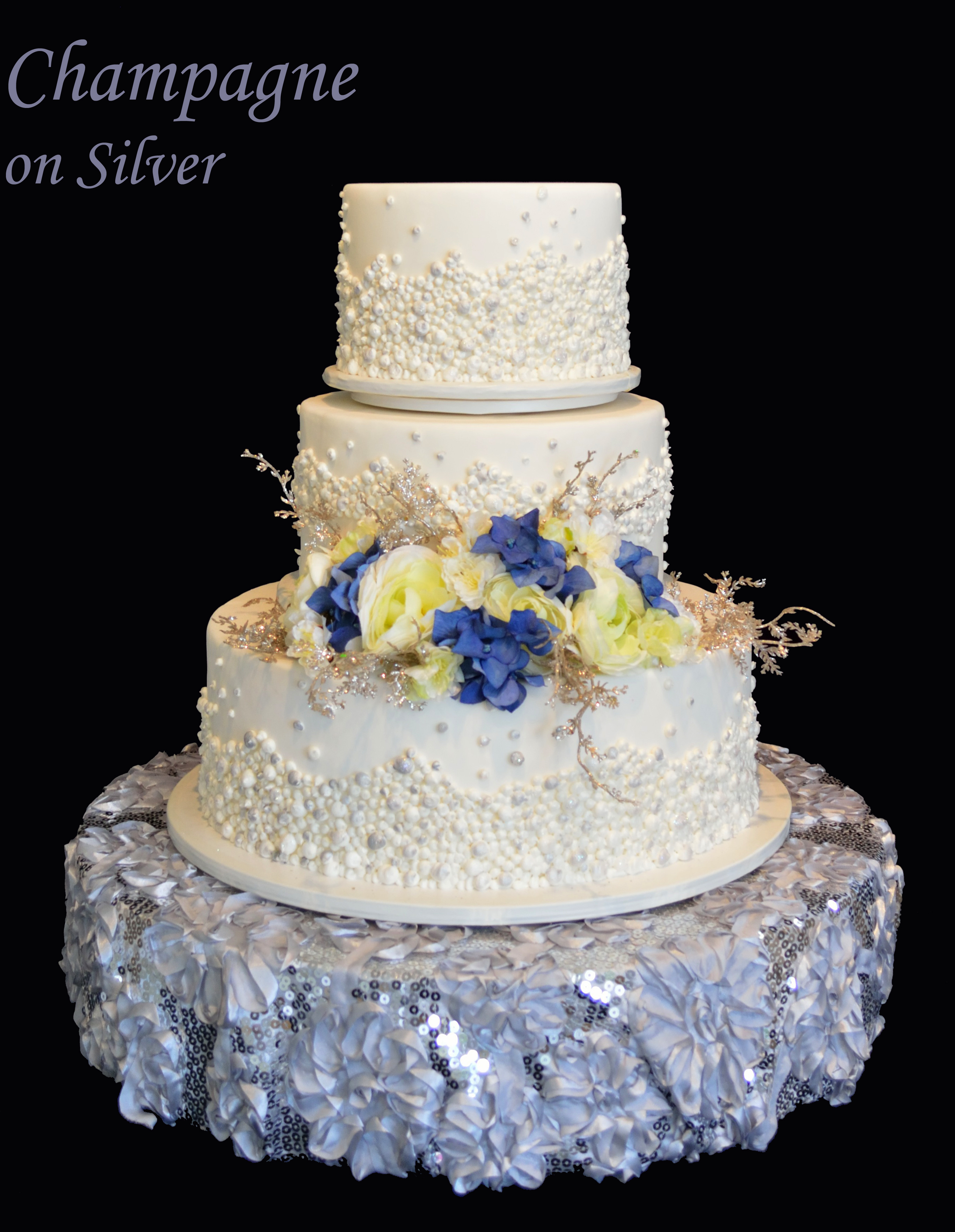 Buttercream Wedding Cake with Pearls and Lace