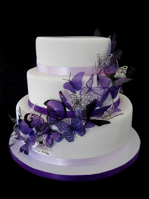 Butterfly and Purple Wedding Cake