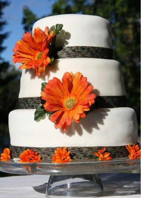 Camo and Orange Wedding Cake