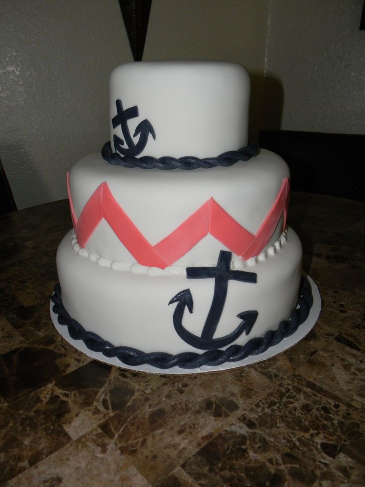 Chevron with Anchor Birthday Cakes Chevron with Anchor Birthday Cakes