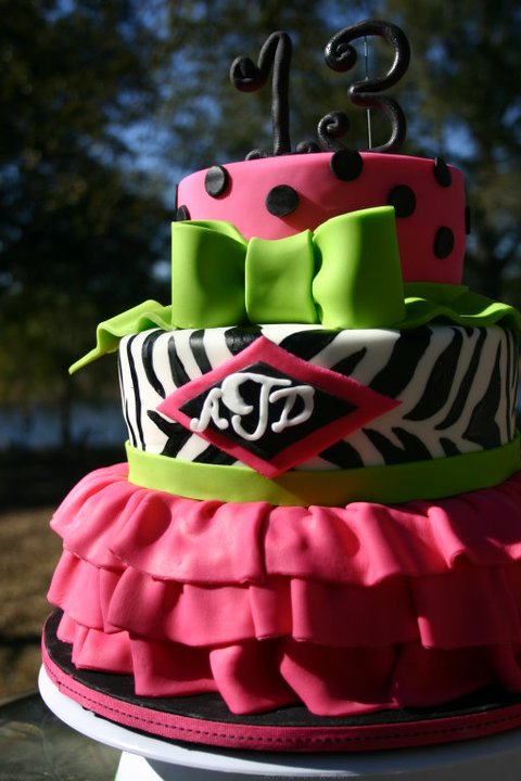 For Girl Zebra 13th Birthday Cake