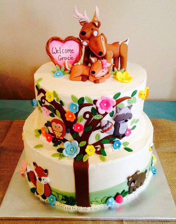 Forest Animals Baby Shower Cake