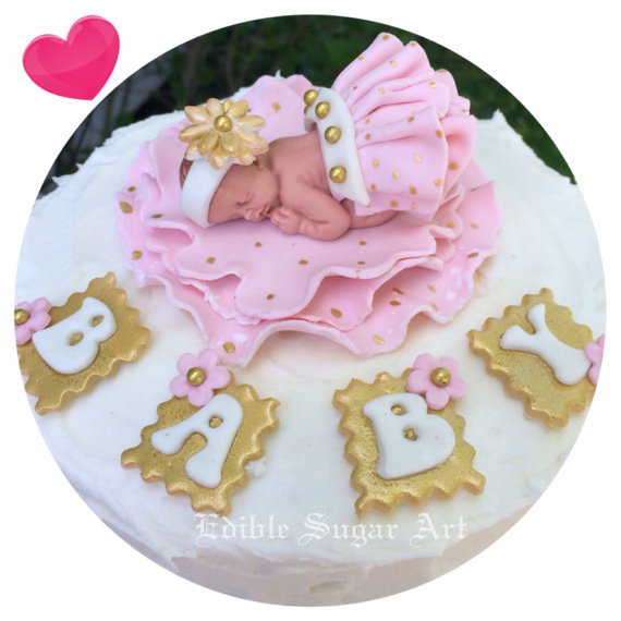 Gold and Pink Baby Shower Cake Topper