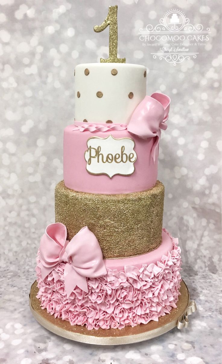 Gold and Pink First Birthday Cake Ideas