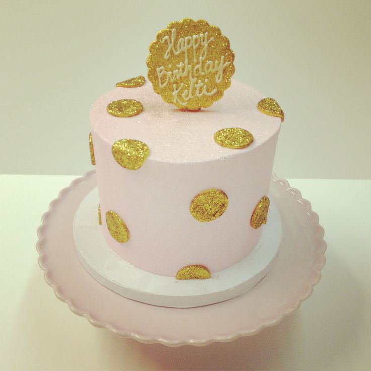 Gold and Pink Polka Dot Birthday Cake
