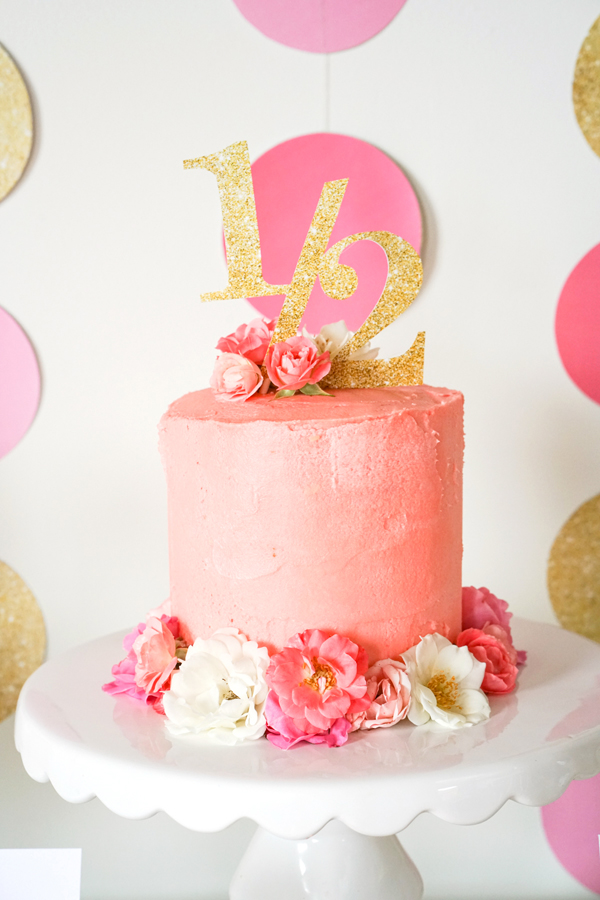 Half Pink and Gold Birthday Cake