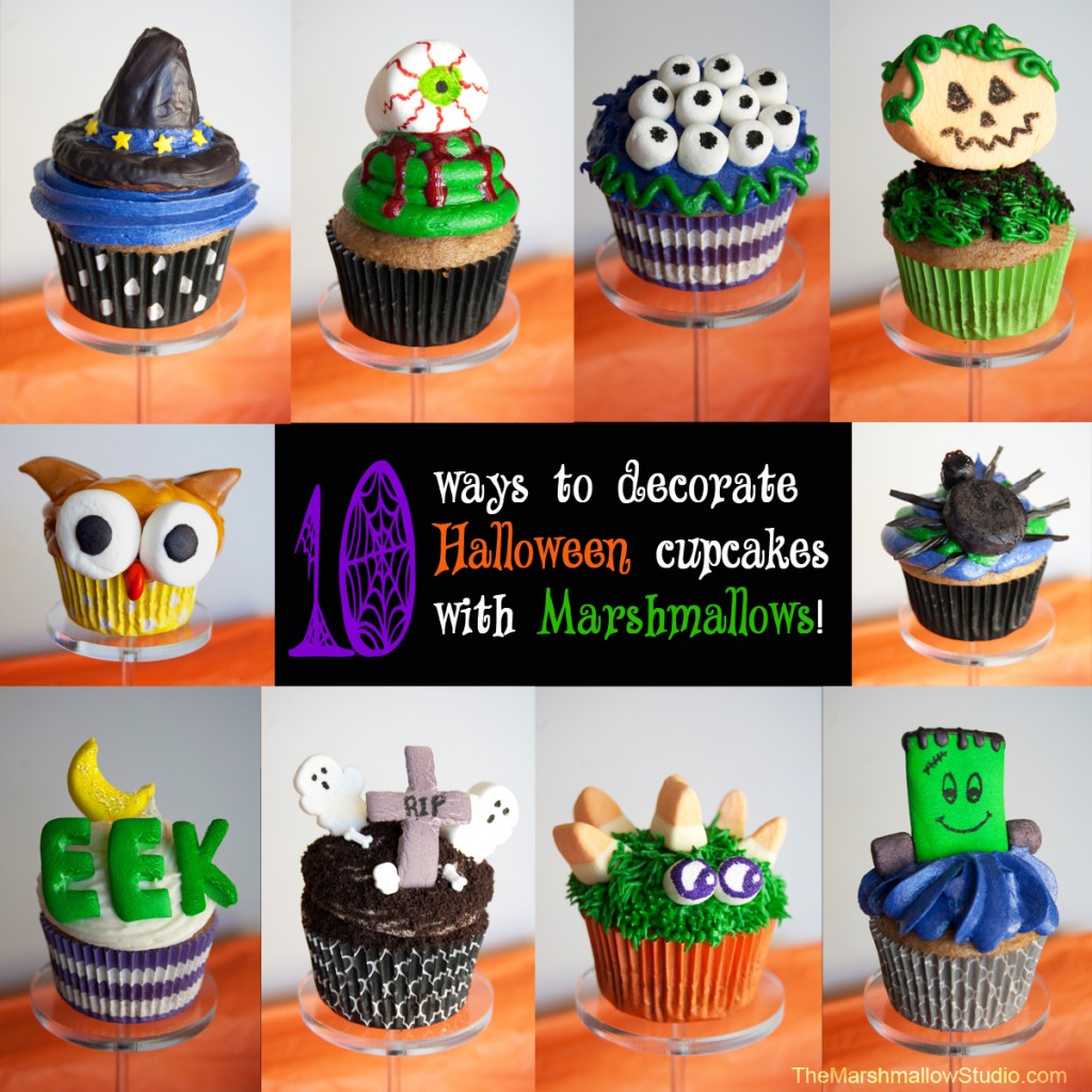 Halloween Cupcakes Using Marshmallows