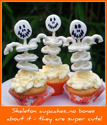 Halloween Cupcakes with Pretzel Skeleton Recipe