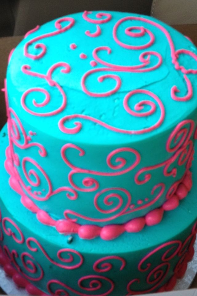 Hot Pink and Teal Baby Shower Cake