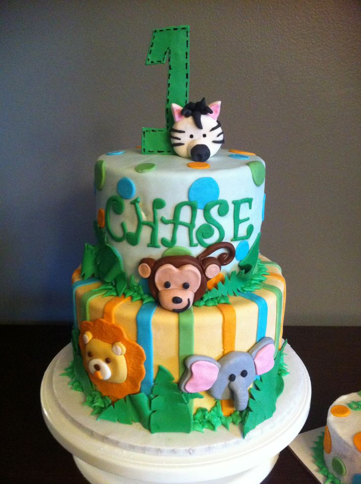 Jungle Animal Themed Birthday Cake