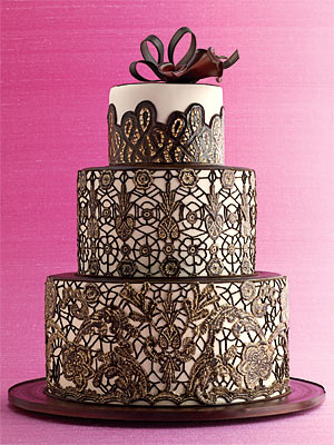 Lace Wedding Cake On Chocolate
