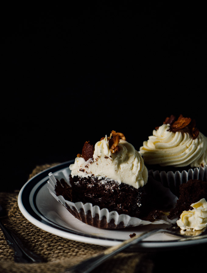 Maple Bacon Cupcakes with Chocolate Frosting