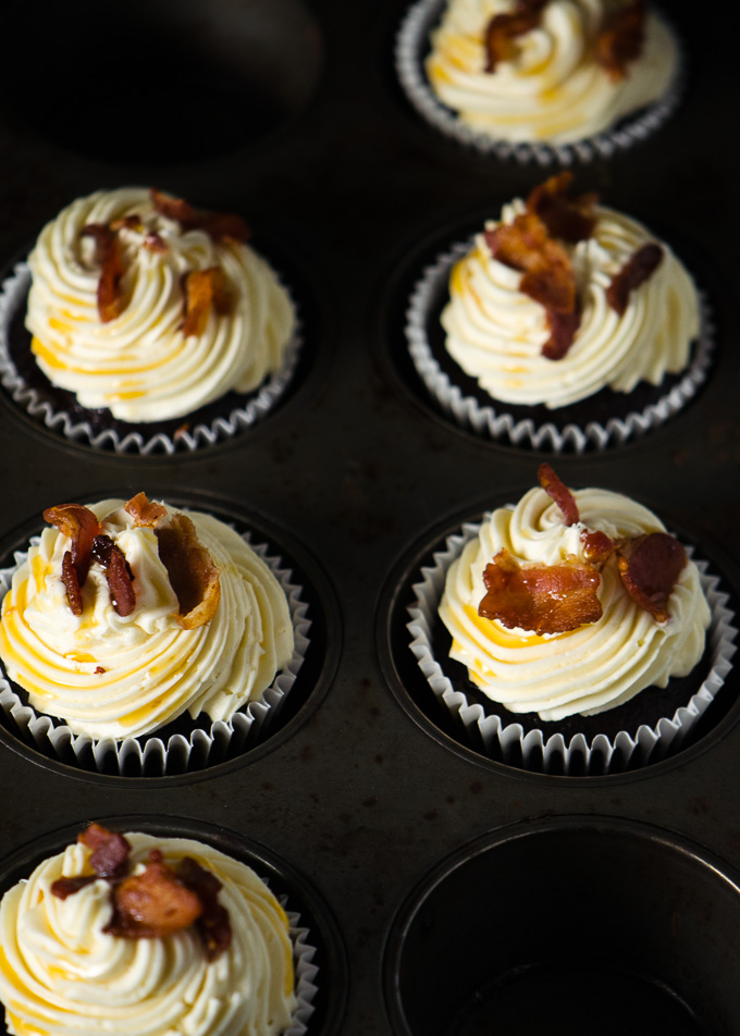 Maple Bacon Cupcakes with Chocolate Frosting