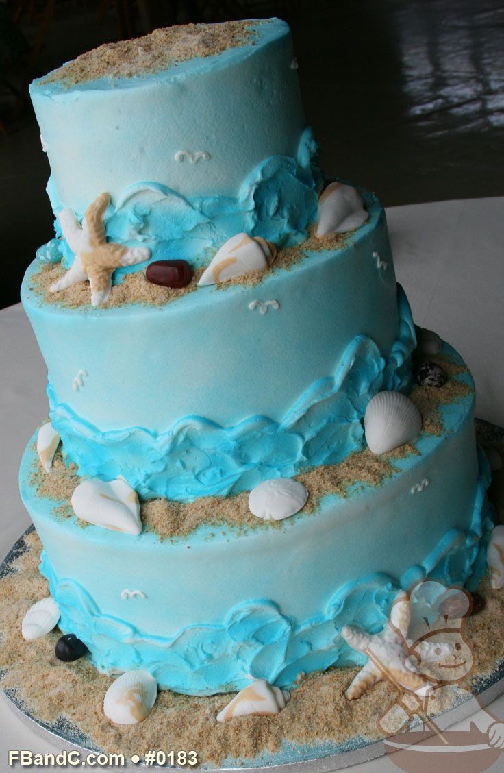 Ocean Wave Design Wedding Cake with Buttercream